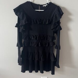 Tularosa Ruffled Black Long Sleeve Dress